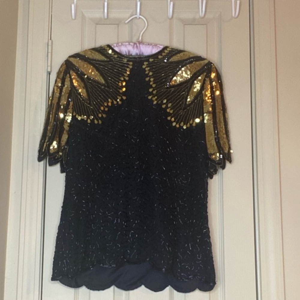 Vintage black and gold sequined formal blouse.